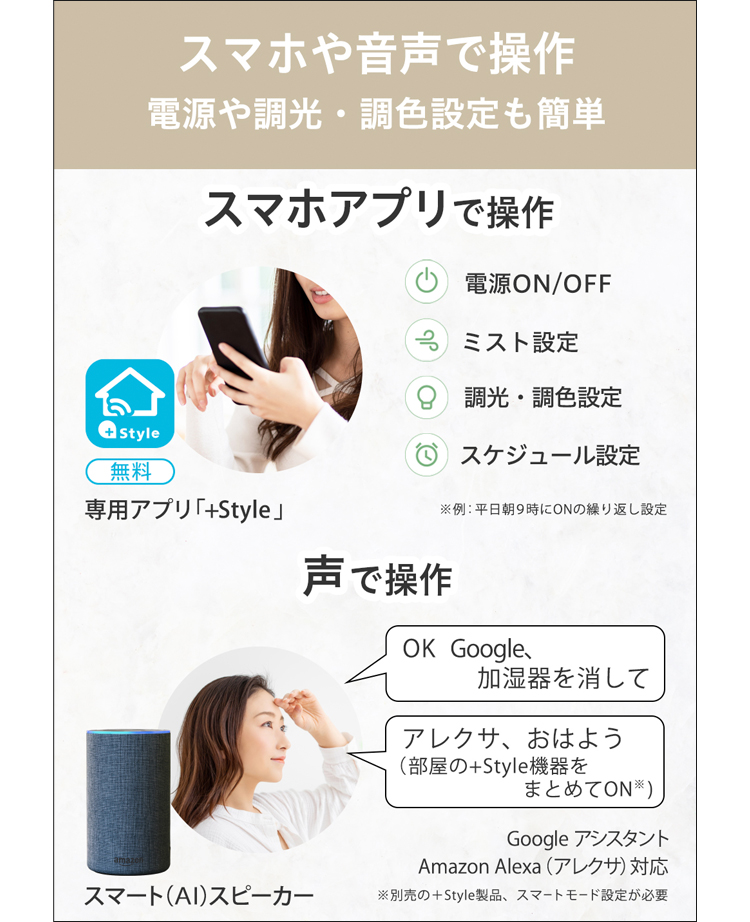 スマート加湿器 スマホアプリと音声操作の紹介
